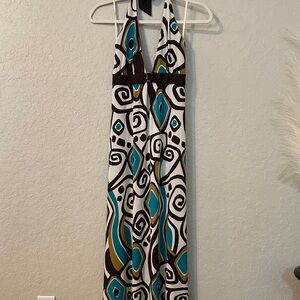 Windsor Y2K Teal and Brown Geometric Maxi Dress x